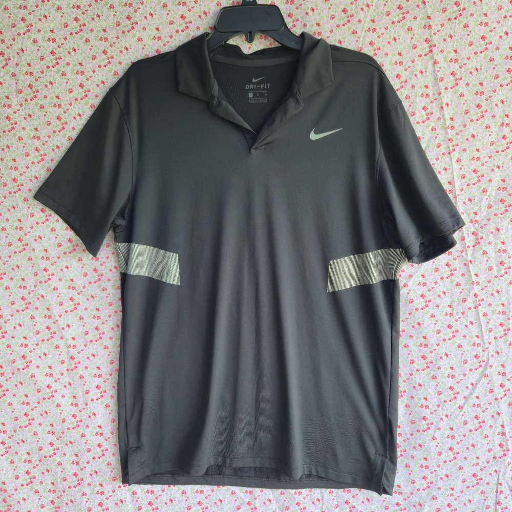 Nike Dri-FIT Mens Golf‎ Polo Shirt Medium Gray Short Sleeve Side Stripe Mesh M